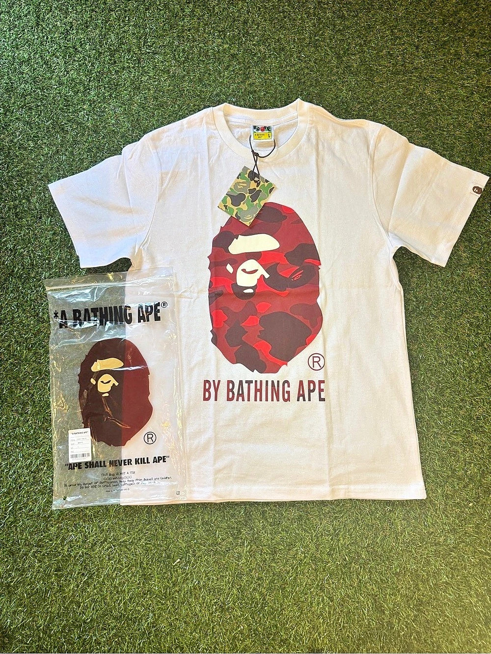 A Bathing Ape BAPE Color Camo By Bathing Ape Tee White/Red Ape Tee White & Red